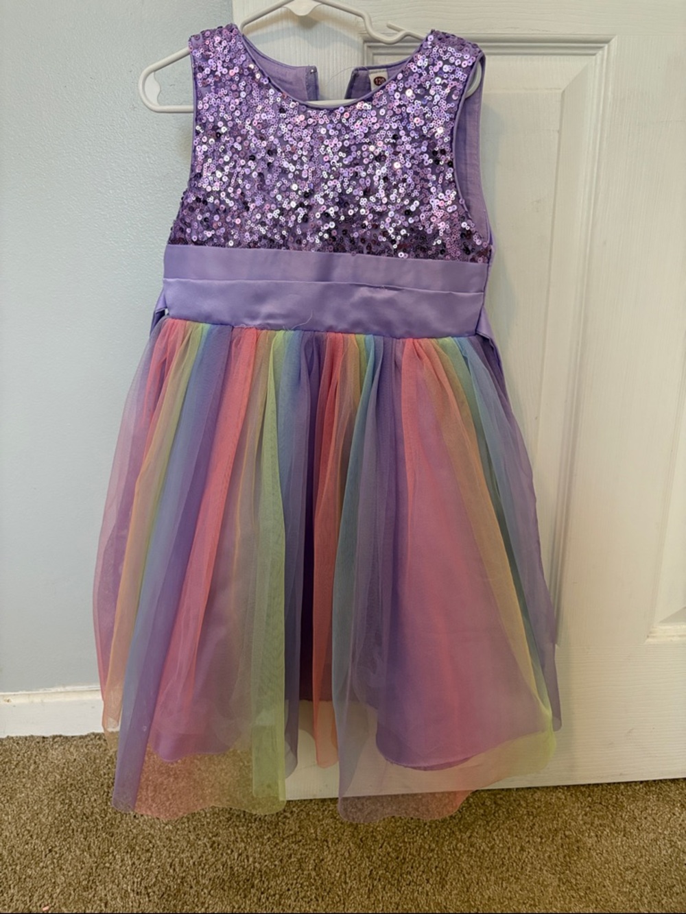 Girls' Lavender Sequin & Rainbow Tulle Party Dress